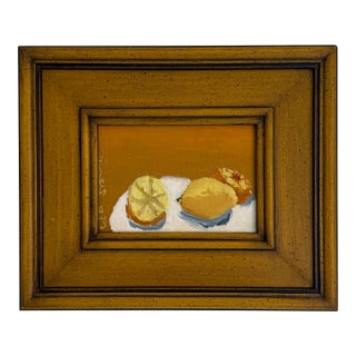 Vintage Lemon Still Life in Ochre Frame, Impressionist, Mid 20th C, Signed For Sale