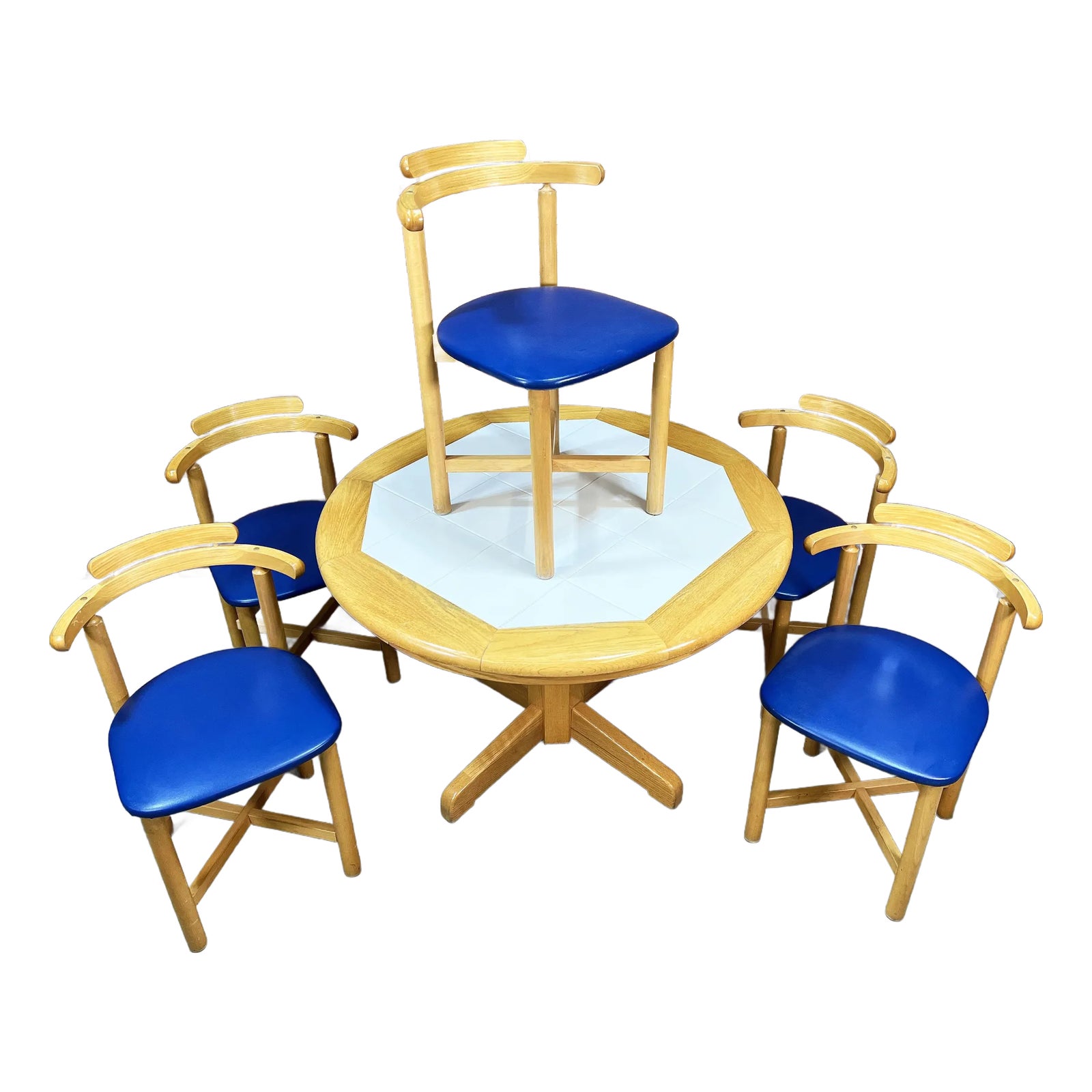 Vintage c.1980's Danish Modern Gangso Mobler Tile Dining Table and 5 Chairs - Set of 6