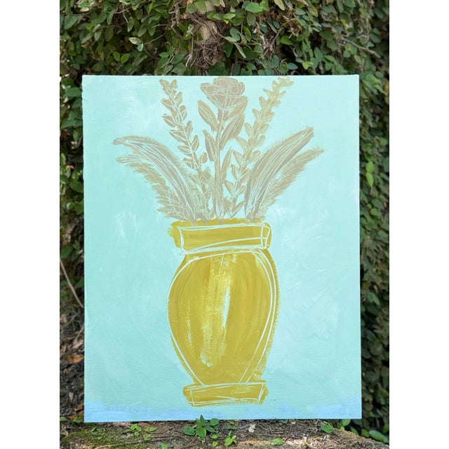 Abstract original botanical vase study on canvas panel by Charleston artist Haley Mathewes