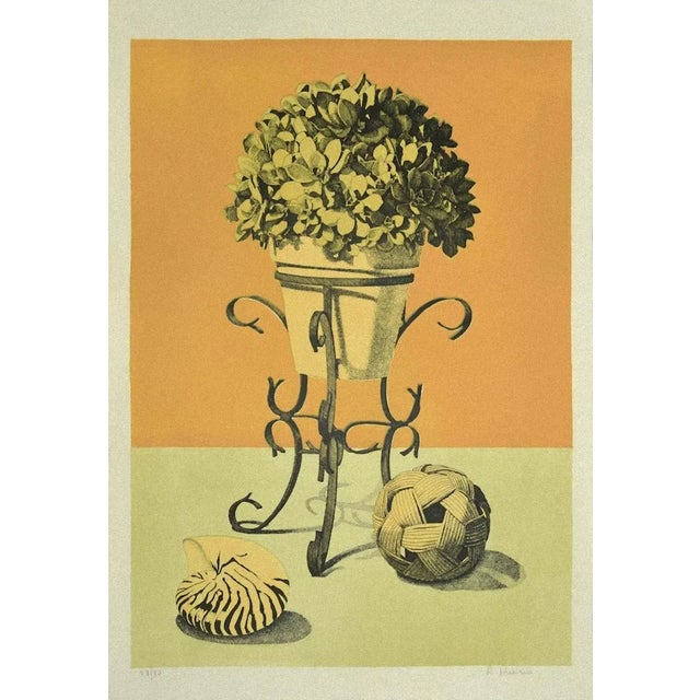 Still Life is an original colored lithograph on ivory-colored paper, realized by Italian artist Raffaello Piraino (1938)....