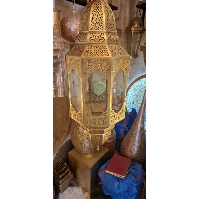 Handmade Moroccan Brass Lantern – Large Marrakech Hanging Pendant Light – Vintage Islamic Ceiling Lamp – Artisan Moroccan...