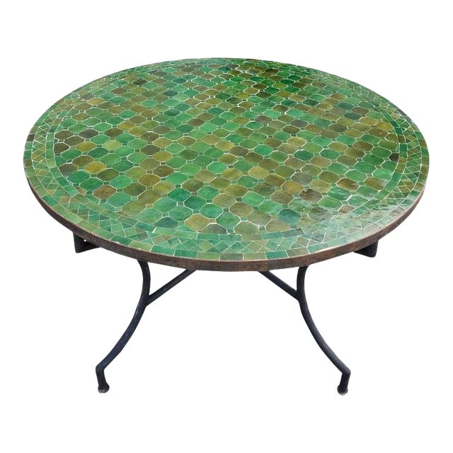 Moroccan 48" Round Tamegroute Green Mosaic Coffee Table ...