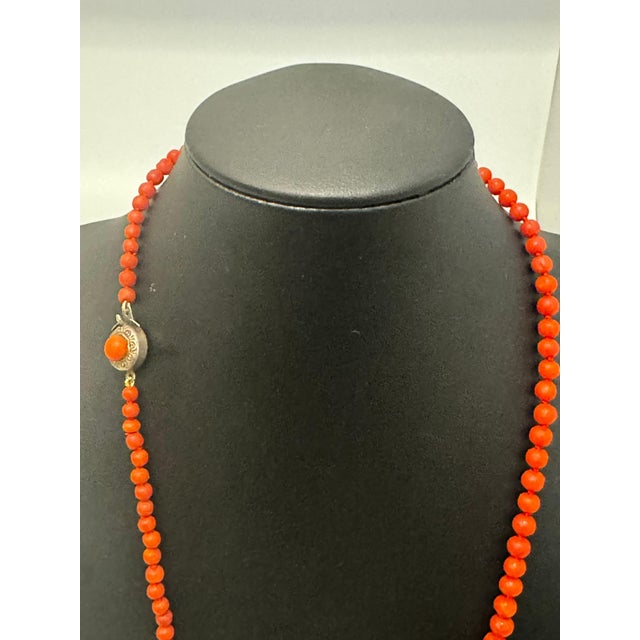 Victorian Vintage Natural Red Coral Strand Bead Necklace Silver Clasp, Estate Fine Jewelry For Sale - Image 3 of 18