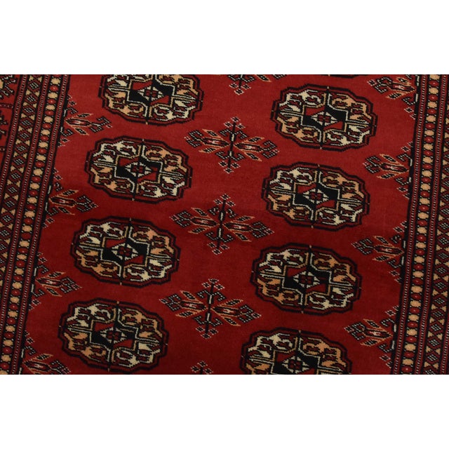 Textile Bokhara Rug 3’2” X 5’2” Red Wool Tribal Hand-Knotted Oriental Carpet For Sale - Image 7 of 12