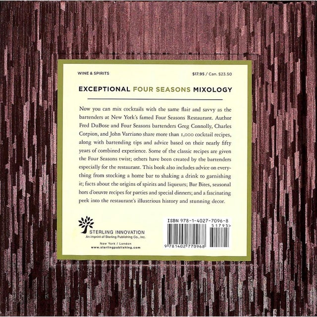 Traditional "The Four Seasons Book of Cocktails" 2010 Dubose, Fred For Sale - Image 3 of 12