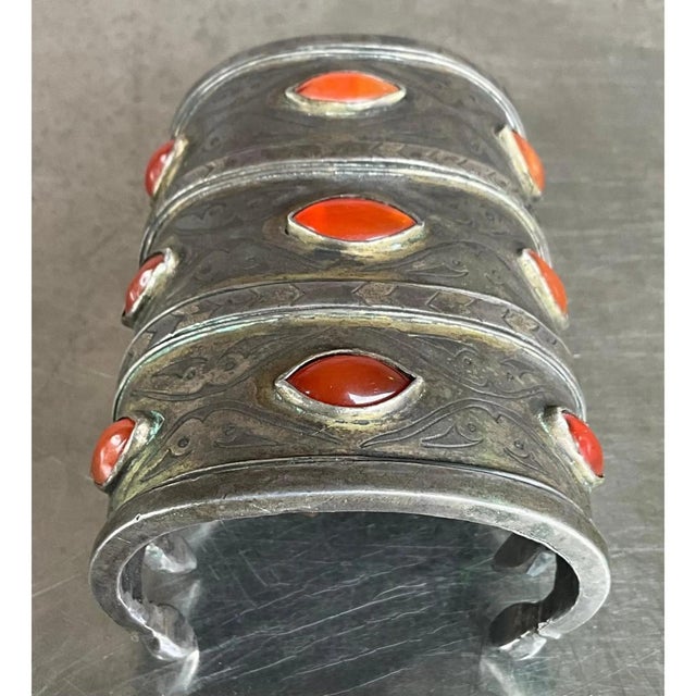 Vintage Carnelian Gilt Silver Turkoman Cuff For Sale - Image 12 of 12