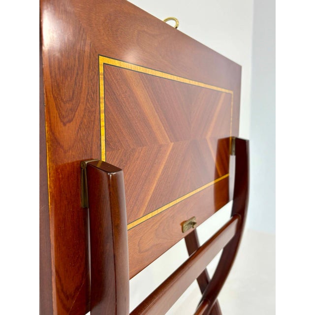 Italian Travel Writing Desk with Fine Veneer and Green Leather by De Baggis Cantù, 1980s For Sale - Image 6 of 14