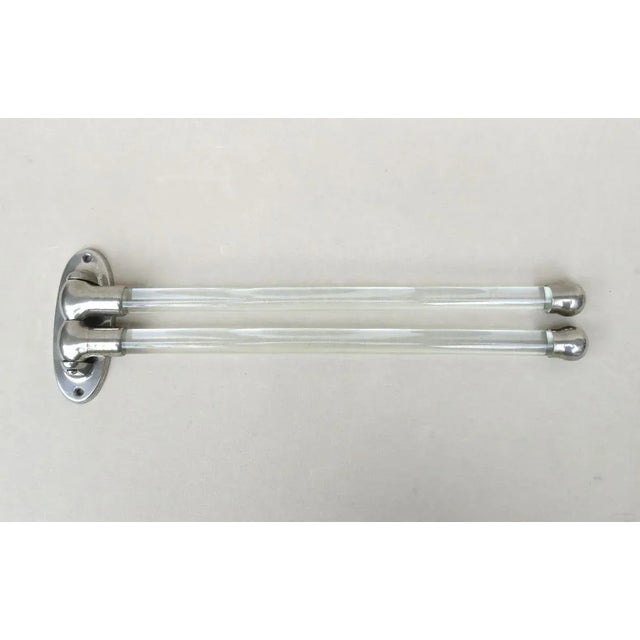 Vintage French Art Deco Glass & Nickel-Plated Towel Racks, Set of 3 For Sale - Image 4 of 18