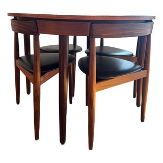 Vintage Danish Teak Hans Olsen Frem Rojle Dining Set Table + 4 Chairs 42” For Sale