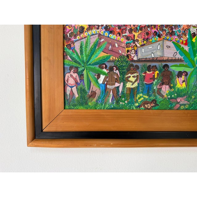 Red 1986 Babalu “Detalhe Das Festas De Largo” Brazilian Folk Art Oil on Canvas Painting, Framed For Sale - Image 8 of 11