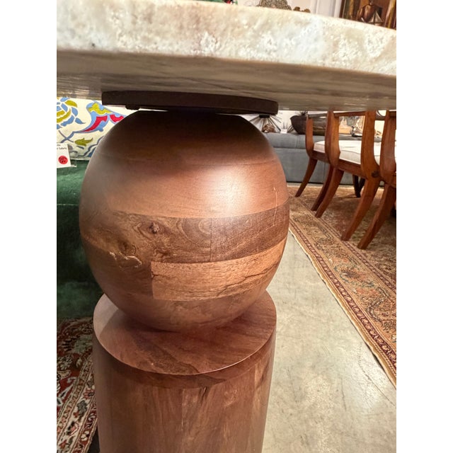 Art Deco Sculptural Art Deco Inspired Handcrafted Wood and Stone Custom Made Accent Table For Sale - Image 3 of 6