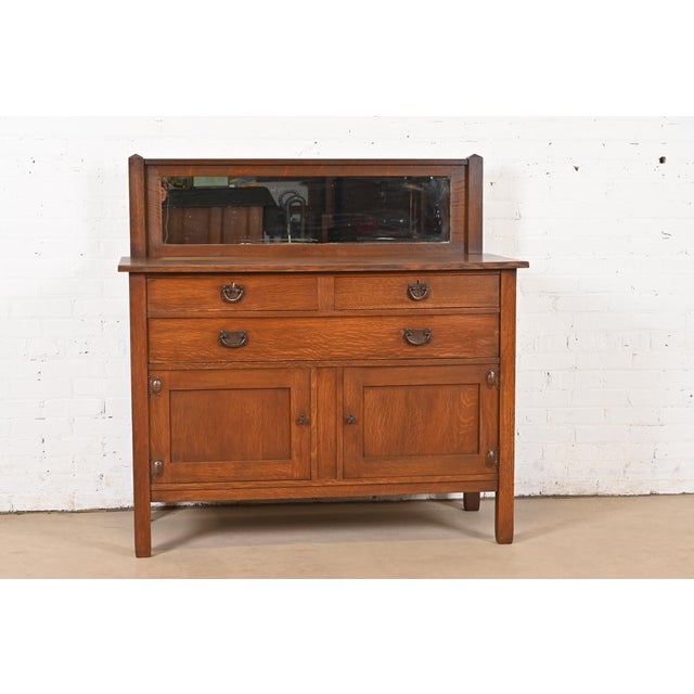Mission Stickley Brothers Antique Mission Oak Arts & Crafts Sideboard or Bar Cabinet, Circa 1900 For Sale - Image 3 of 12