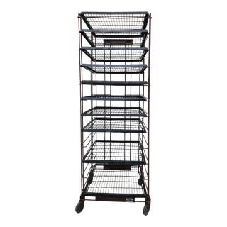 1980s Vintage Industrial Storage Rack on Wheels With Sliding Trays For Sale