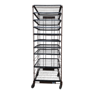 1980s Vintage Industrial Storage Rack on Wheels With Sliding Trays
