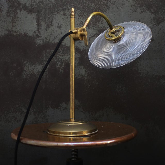 French Holophane Glass and Brass Desk Light For Sale - Image 4 of 9