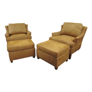 Jessica Charles Modern Design Gold Club Chairs & Ottomans - 4 Piece Set For Sale
