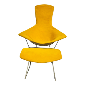 1960’s Knoll Bird Chair & Ottoman in Original Fabric Designed by Harry Bertoia