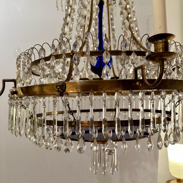 Scandinavian Neoclassical Six Light Crystal Chandelier Circa 1800 For Sale - Image 4 of 7