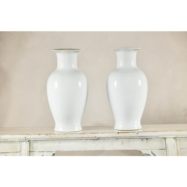Pair of Classic White Porcelain Vases with Timeless Elegance For Sale In New York - Image 6 of 12