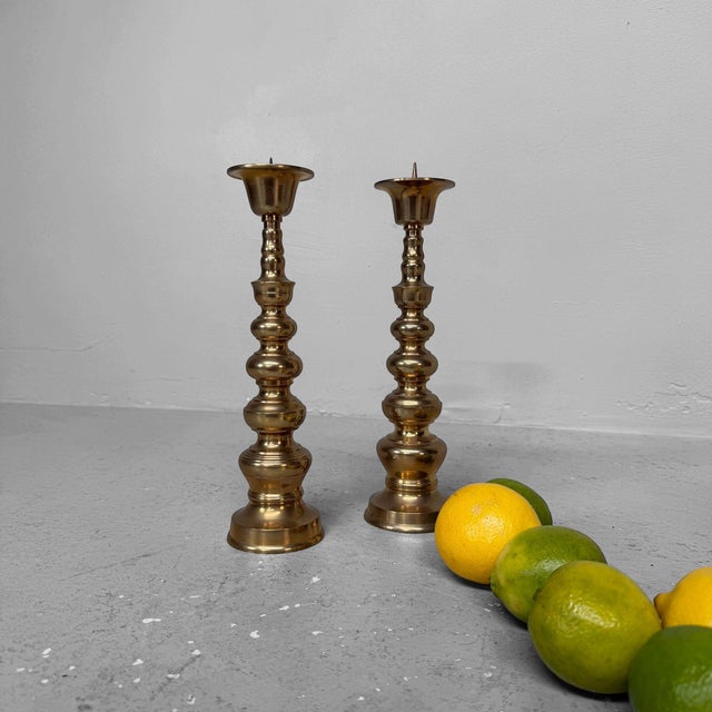 Japanese Shōwa Metal Candlesticks, 1950, Set of 2 For Sale - Image 9 of 10