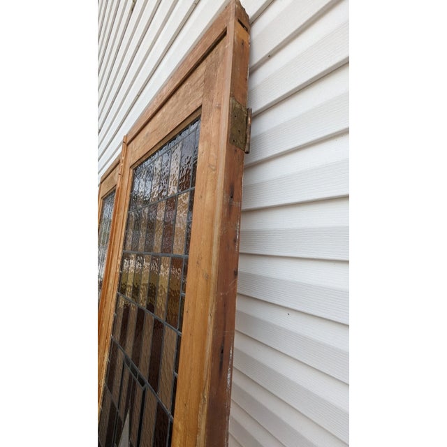 Pair of Antique Stained Glass French Doors Tall 95"h Door Set For Sale - Image 11 of 18
