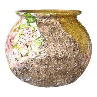 Gilded Hydrangea Vessel With Aged Masonry Texture For Sale