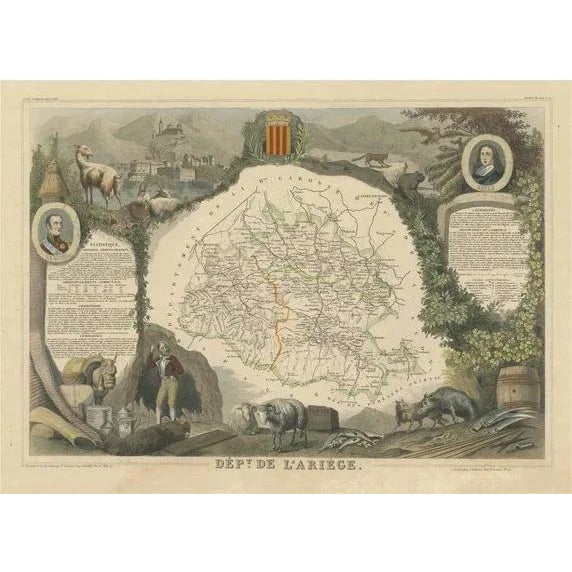 Map of the French Department of Ariège For Sale - Image 6 of 6
