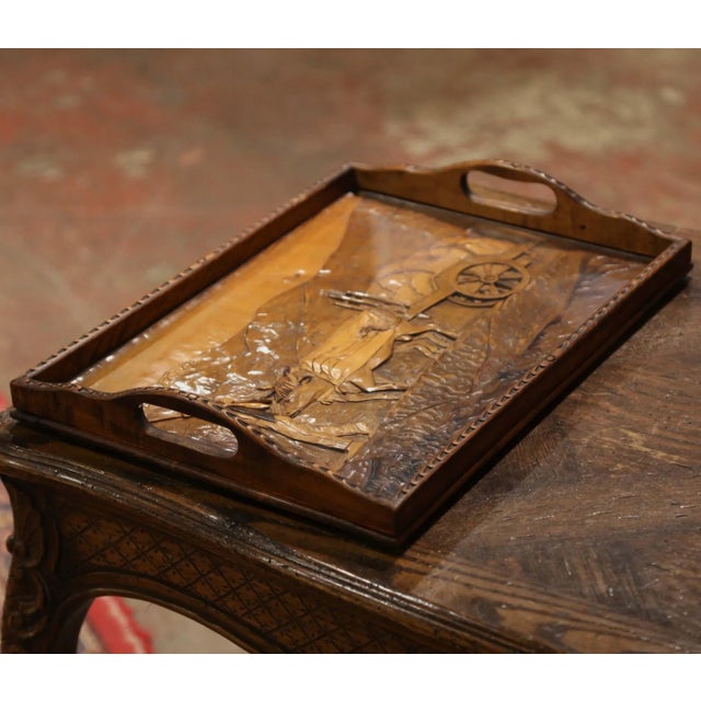 Early 20th Century French Breton Folk Art Carved Walnut Serving Tray For Sale In Dallas - Image 6 of 9