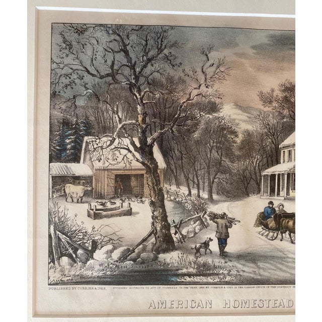 Currier Ives American Homestead Winter Handcoloured Lithograph