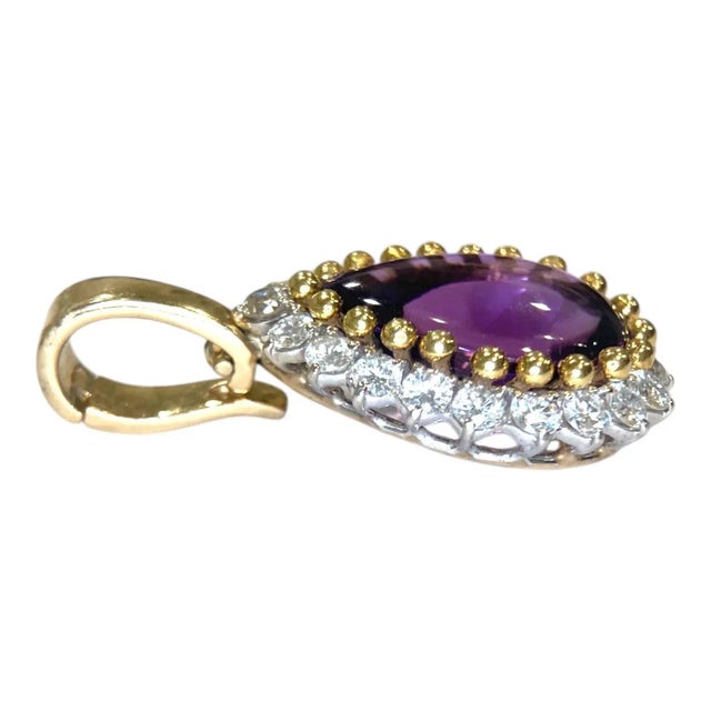 Late 20th Century Vintage 14k Gold Amethyst & Diamond Pendant Enhancer For Sale - Image 5 of 10