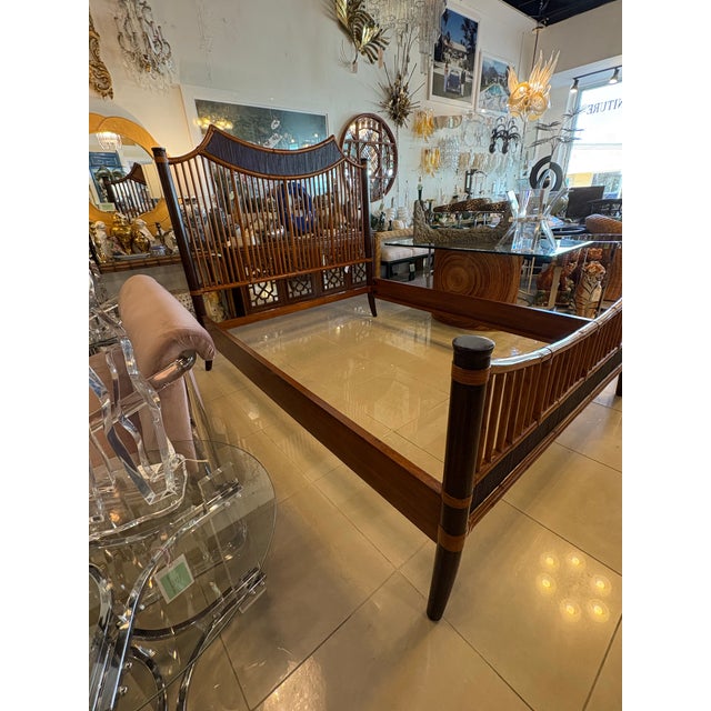 Vintage Baker Furniture bamboo & rattan bed with pagoda headboard, footboard and rails. Queen Size. No damage or defects....