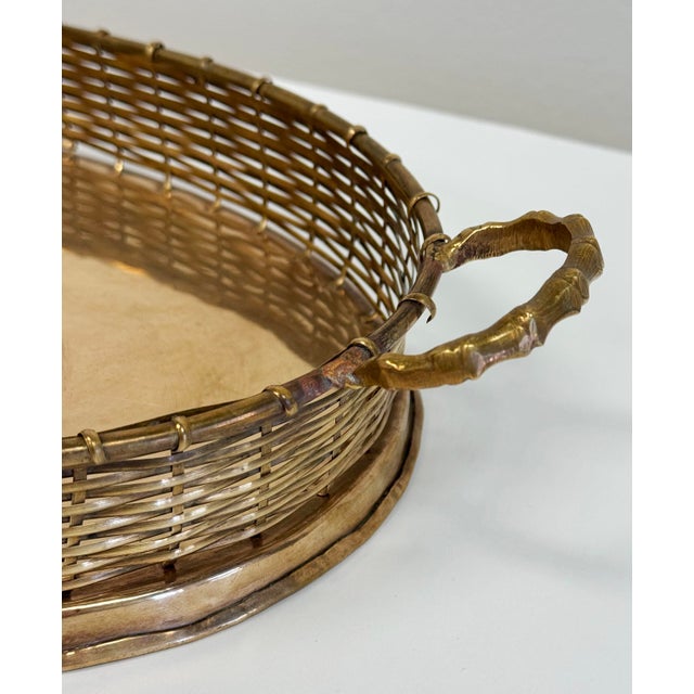 Vintage Brass Handled Tray With Basketweave Detail For Sale - Image 10 of 10