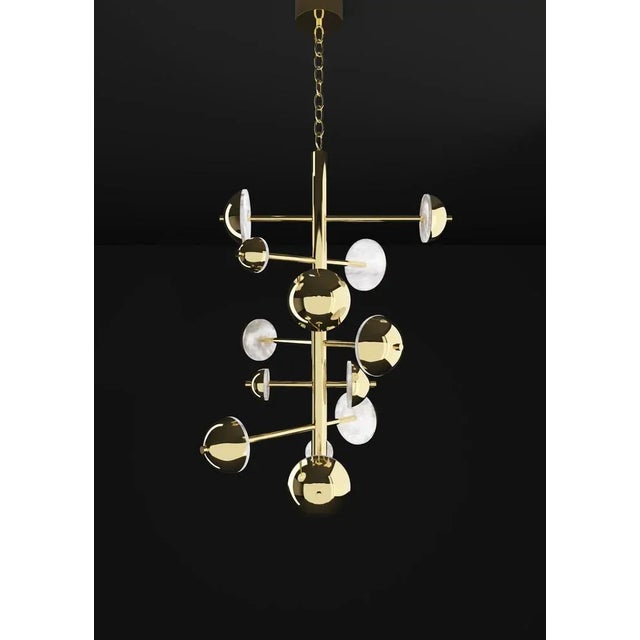 Ares shiny gold metal chandelier by alabastro italiano dimensions: d 74,5 x w 73 x h 110 cm. Materials: white alabaster...