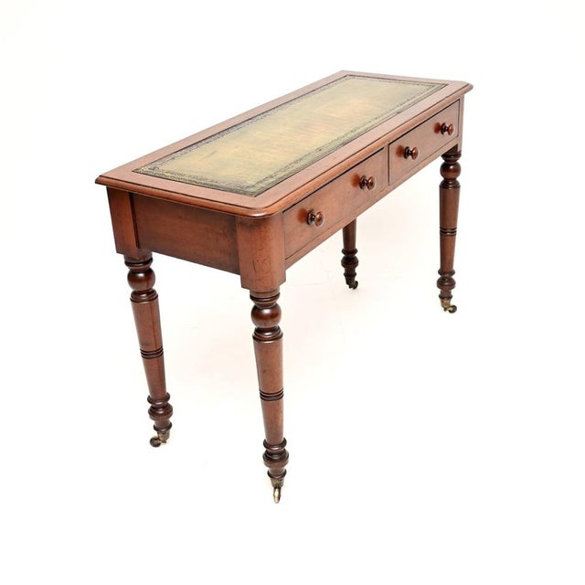 Antique Victorian Leather Top Writing Table, 1860s For Sale - Image 3 of 11