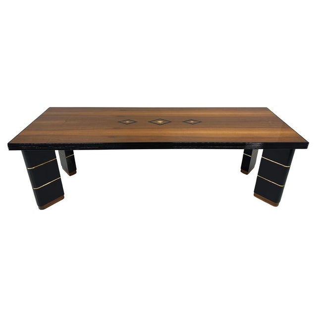 Italian Art Deco Walnut, Gold Leaf and Black Lacquered Table, 1940s For Sale - Image 10 of 10