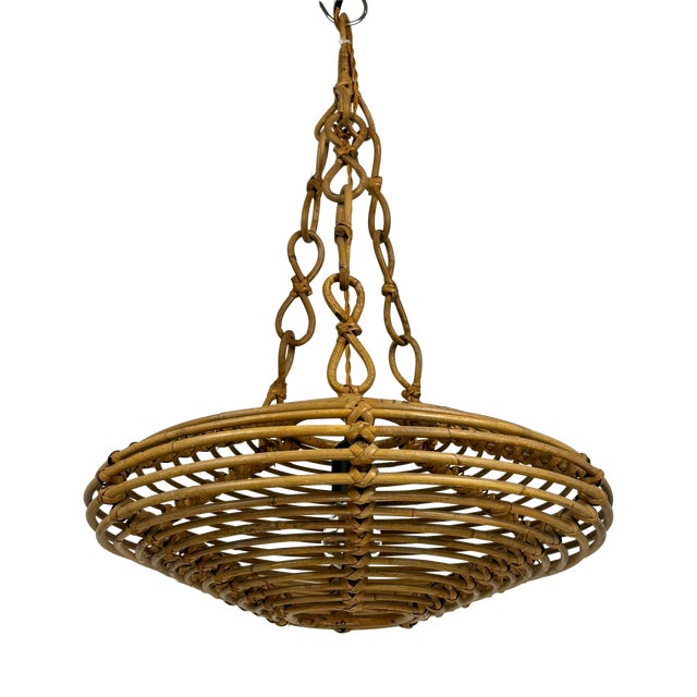 Italian Bamboo Rattan UFO Pendant Lamp, 1960s For Sale