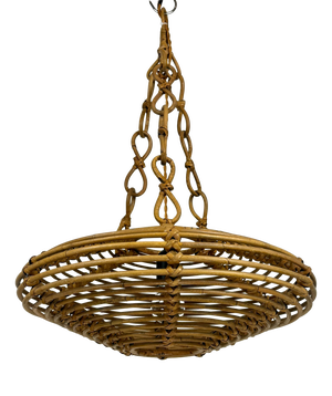 Italian Bamboo Rattan UFO Pendant Lamp, 1960s