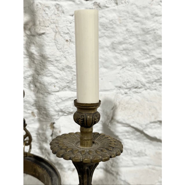 Mid 20th Century Vintage Neoclassical Style Ornate Floral Design Brass Weird 3 Arm Chandelier For Sale - Image 5 of 7