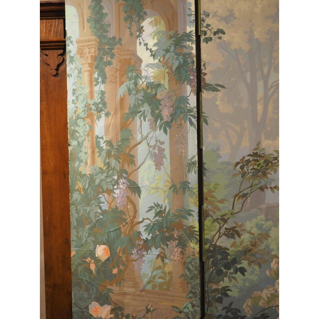 Grand Antique French Papier Peinte 4-Panel Screen, the Garden of Armida, C. 1875 For Sale - Image 18 of 18