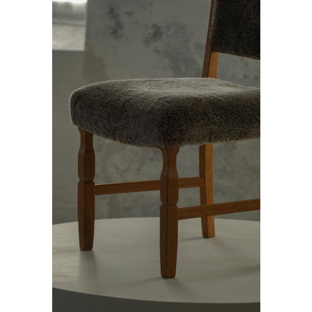 Vintage Danish Modern Dining Chairs in Oak and Lambswool by Henning Kjærnulf, 1960s, Set of 8 For Sale - Image 12 of 18