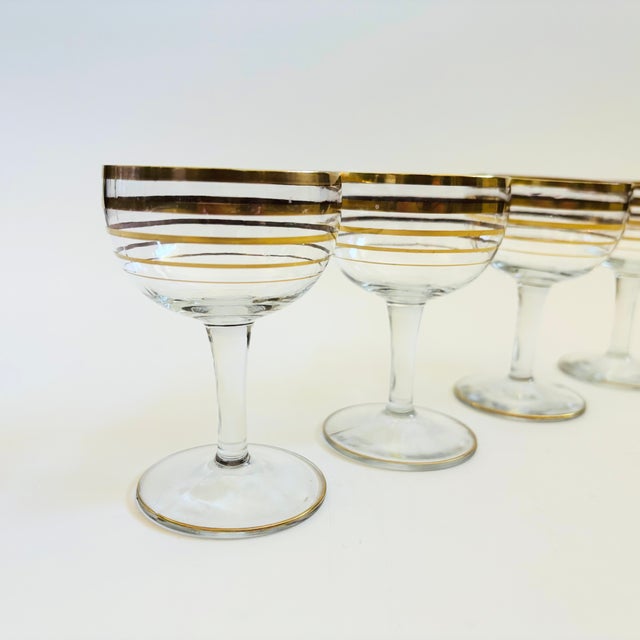 Mid-Century Modern Vintage Gold Striped Coupes - Set of 4 For Sale - Image 3 of 7