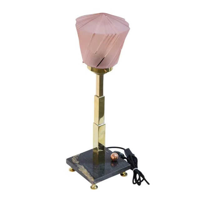 Art Deco Lamps with Pink Lampshades, 1940s, Set of 2 For Sale - Image 4 of 6