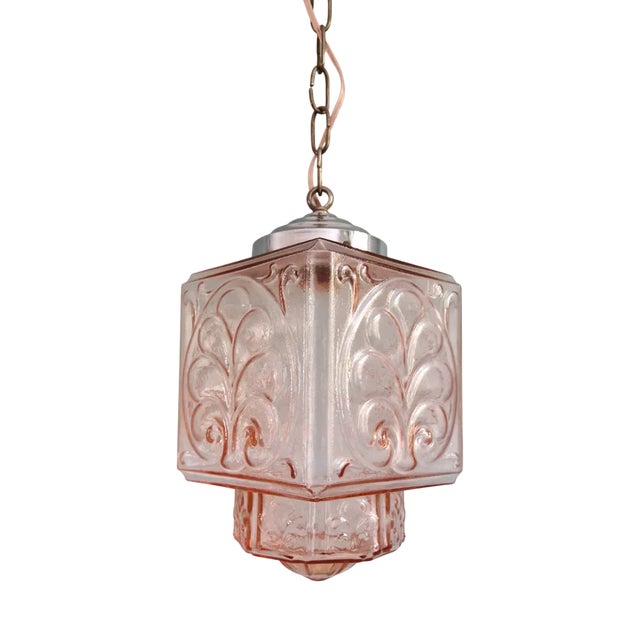Art Deco Pale Pink Glass Pendant Light, 1930s For Sale