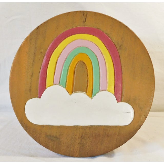 Handcrafted Solid Wood Carved Rainbow Foot Stool | Chairish