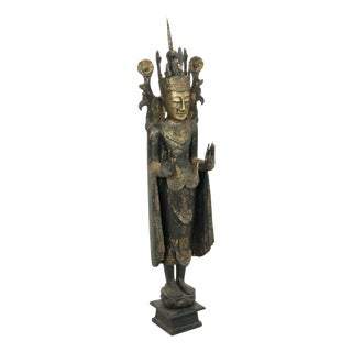 Very Large Weathered Gilded Wood Statue of Buddha, Burma For Sale