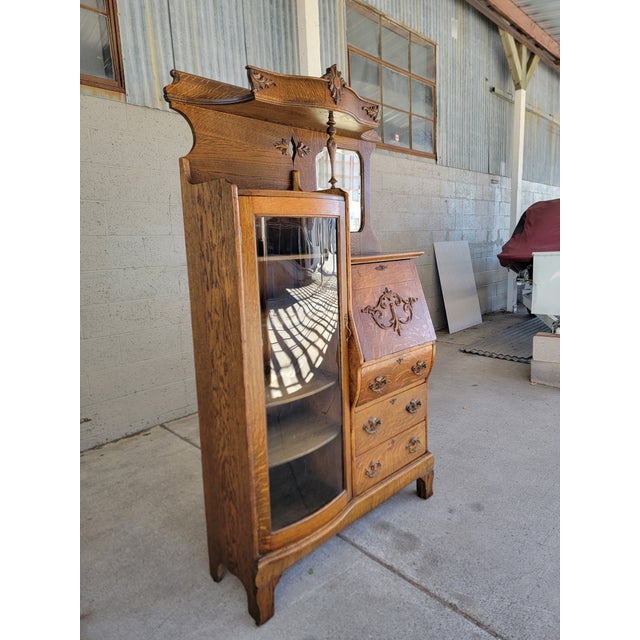 Victorian Antique Side by Side Desk, Display and Storage Cabinet. Tiger Oak Circa. 1900 For Sale - Image 3 of 18