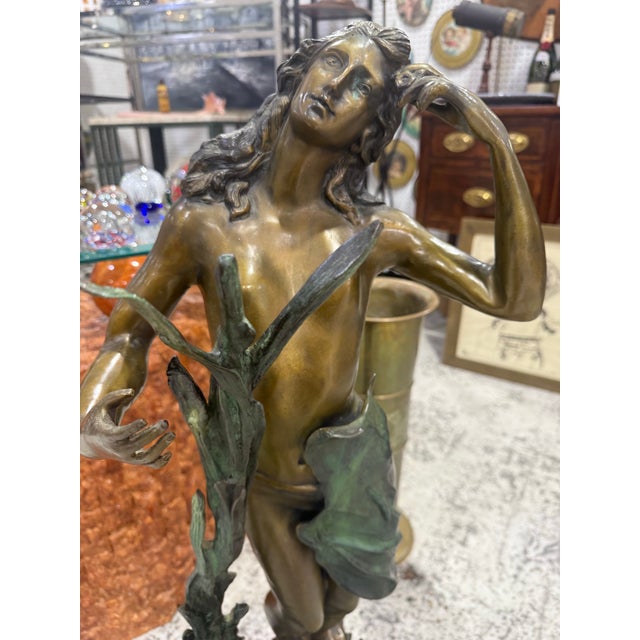 Art Deco Bronze Auguste Moreau's "Summer Dreams" 36in Moreau Sculpture Signed For Sale - Image 3 of 12