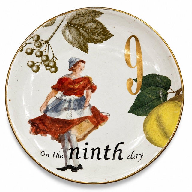Late 20th Century Williams Sonoma 12 Days of Christmas Porcelain Plates Dinnerware Set 12 For Sale - Image 11 of 16