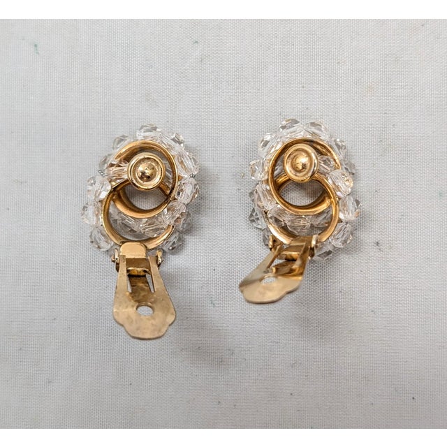 Metal Vintage 1962 Signed Napier Goldtone Clear Beaded Figure-8 Clip Earrings- 2 Pieces For Sale - Image 7 of 8