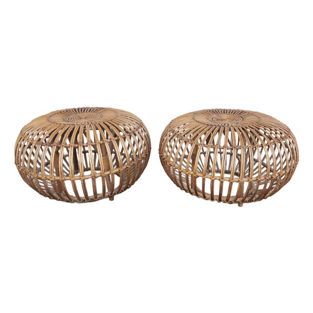 1960s Vintage Rattan Stool For Sale